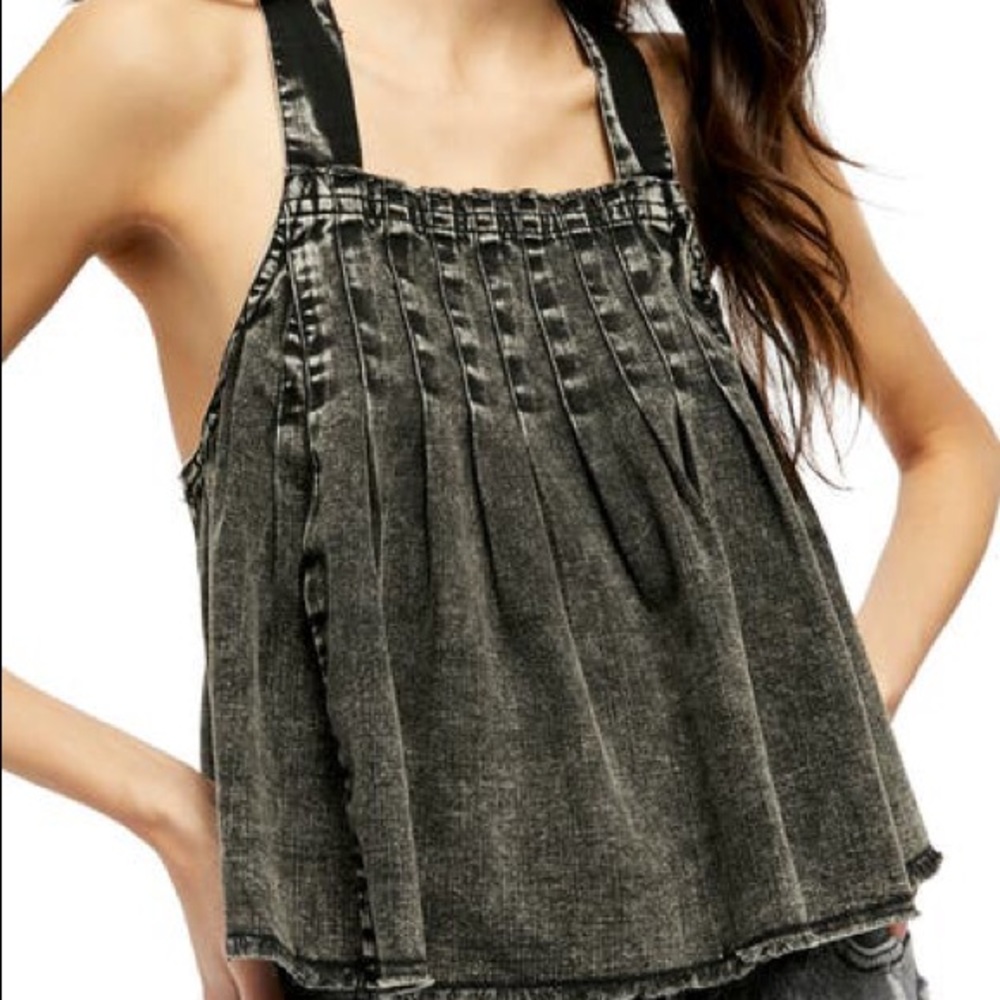 NWT  Free People Wash Black Denim Top Size M
